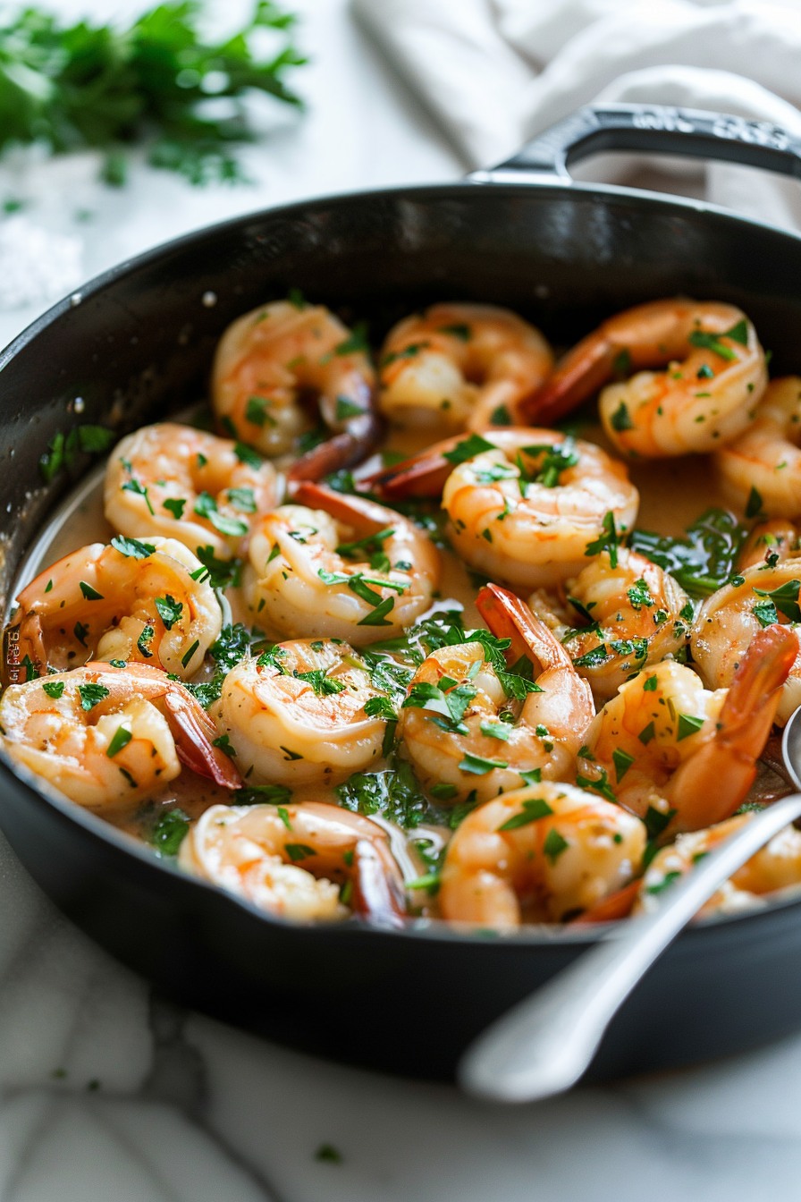 Keto Dutch Oven Garlic Butter Shrimp Ready to Serve