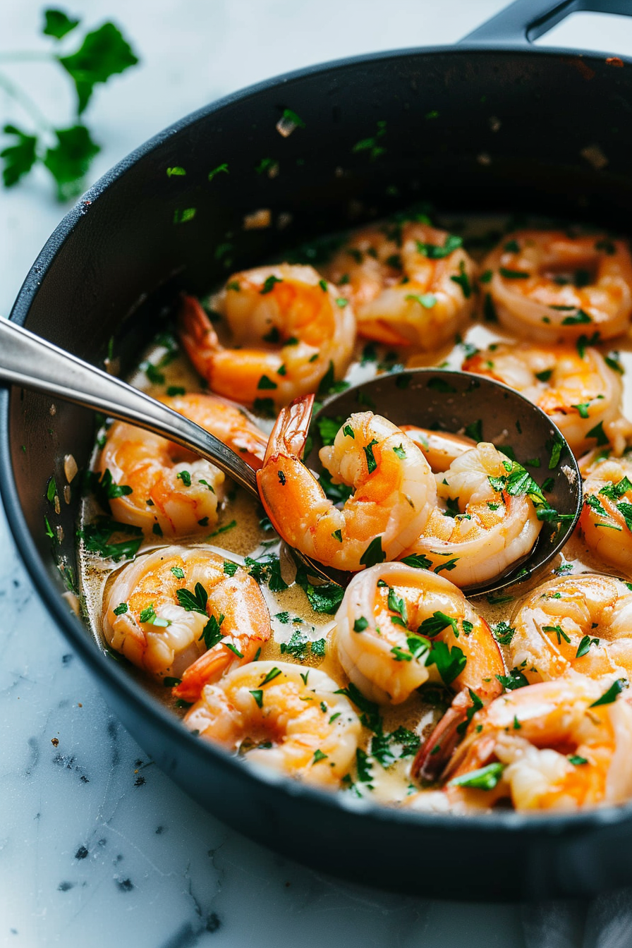 Preparing Keto Dutch Oven Garlic Butter Shrimp