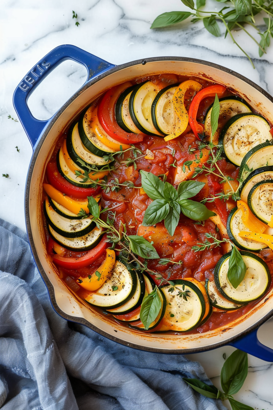 Preparing Keto Dutch Oven Ratatouille
