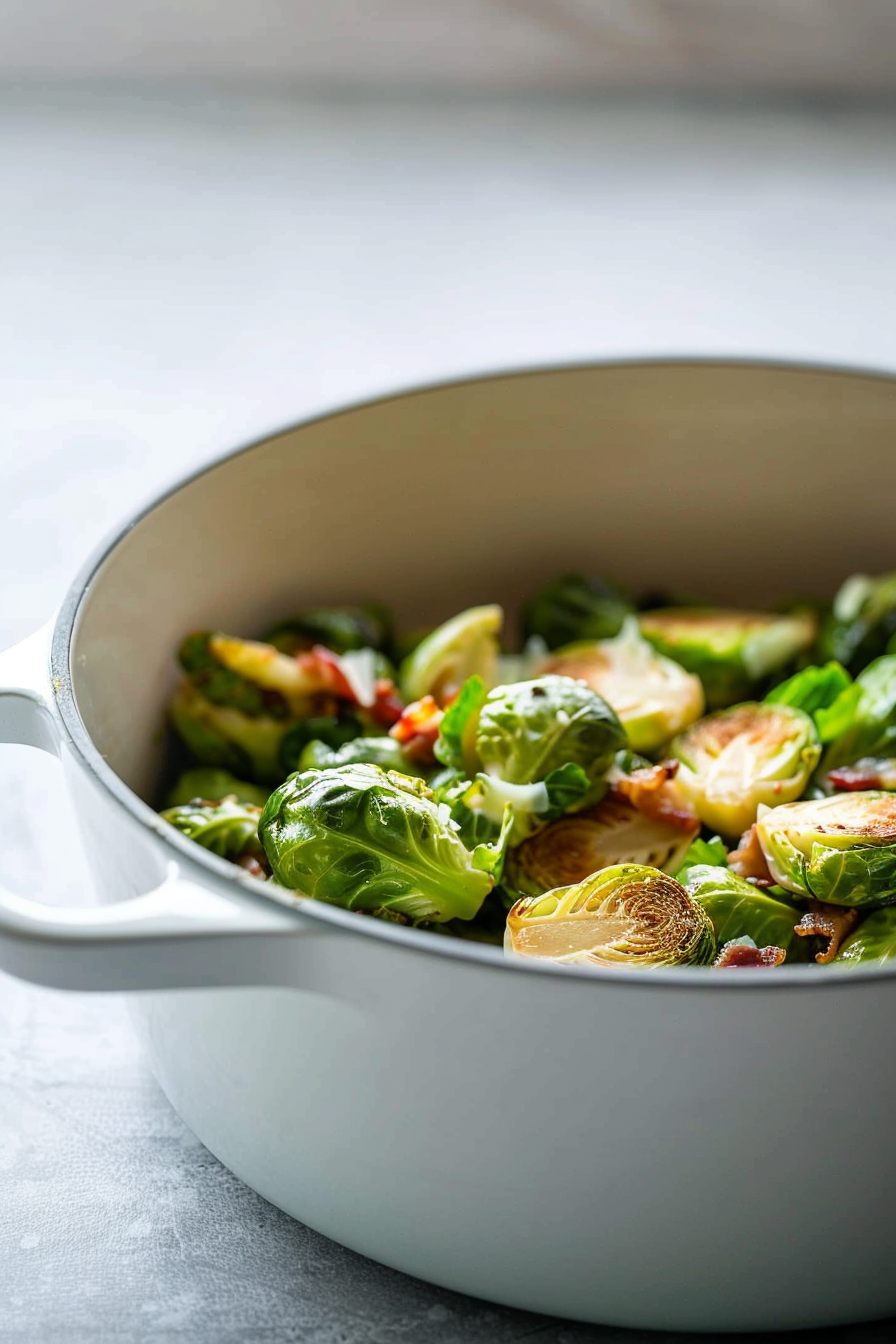 Final Keto Dutch Oven Roasted Brussels Sprouts Dish