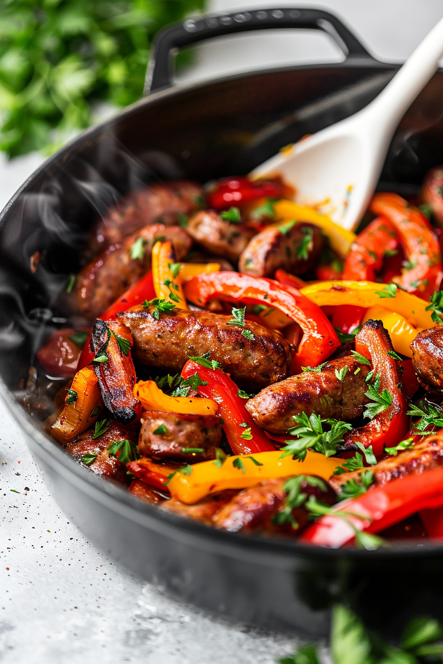 Keto Sausage and Peppers Garnished