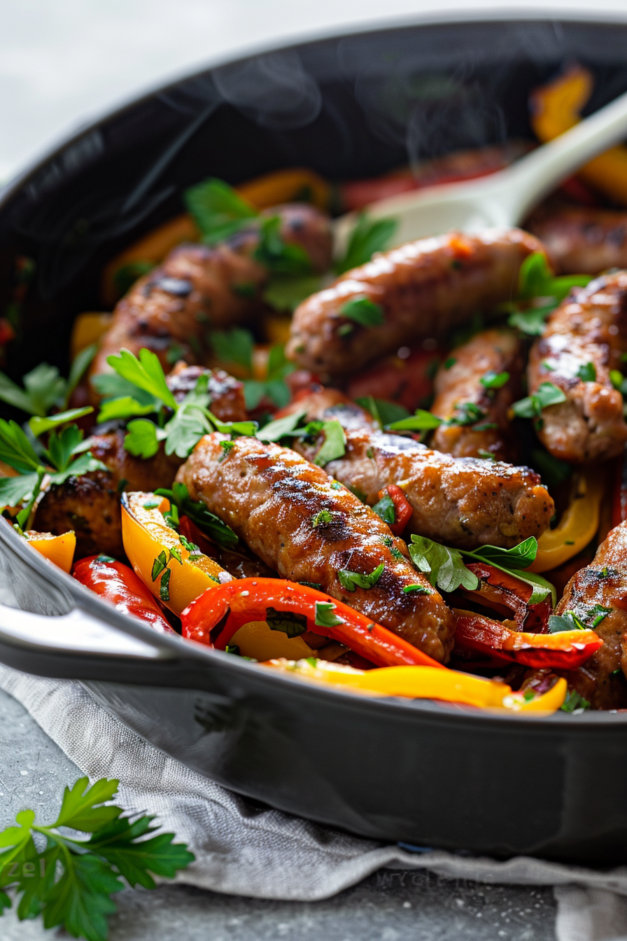Keto Sausage and Peppers Cooking