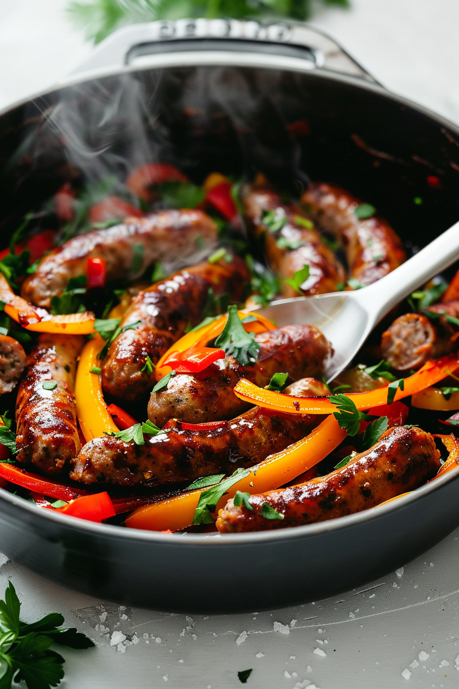 Keto Dutch Oven Spicy Sausage and Peppers