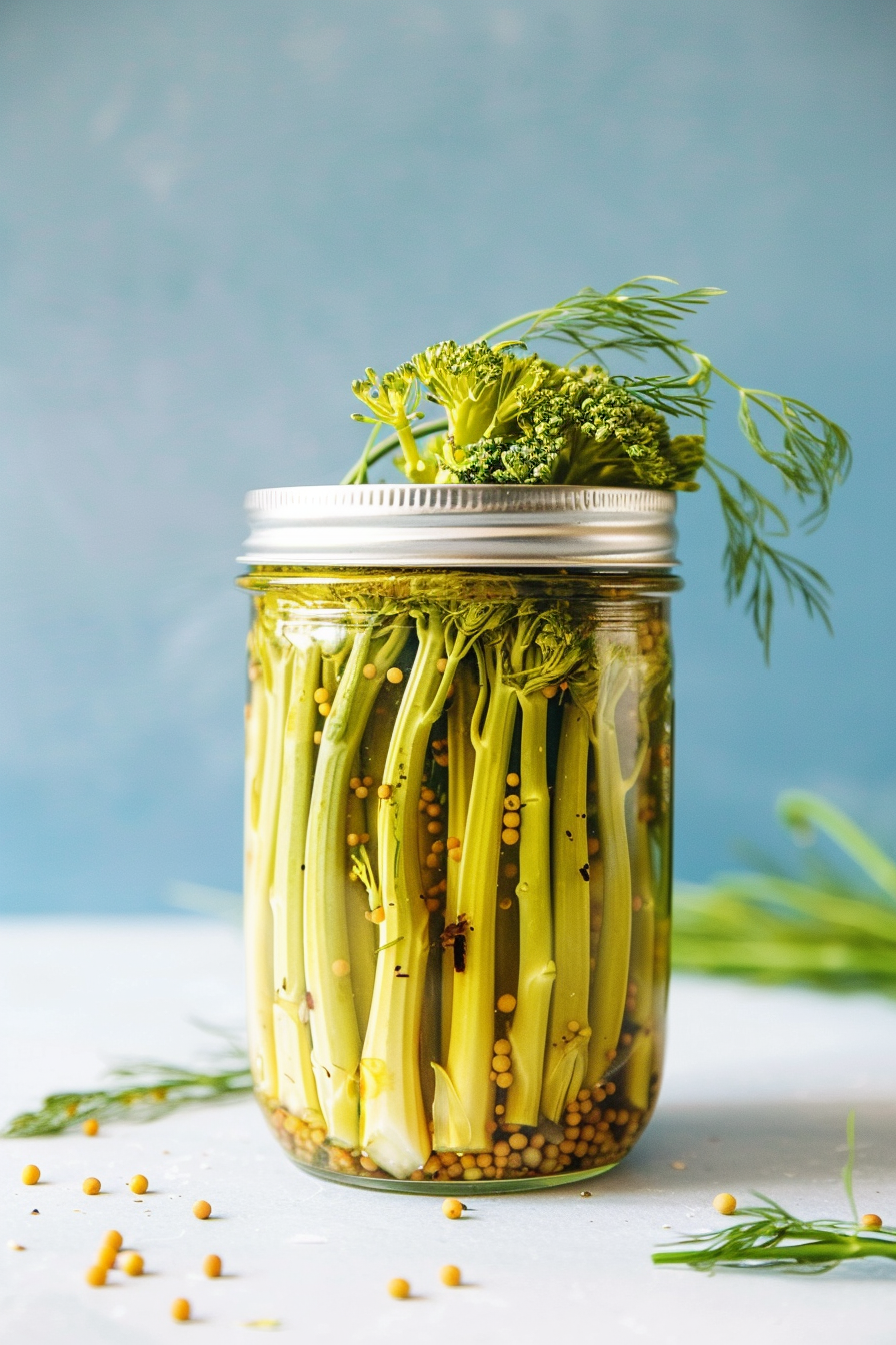 Keto Pickled Broccoli Stems in Jars