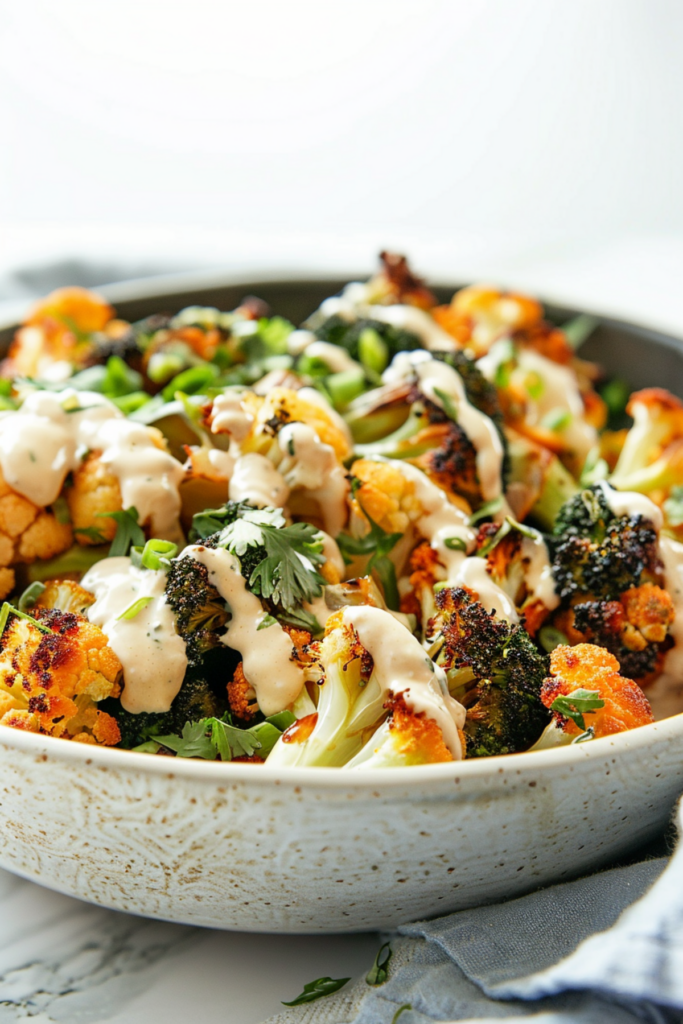 Keto Roasted Broccoli and Cauliflower Salad with Tahini Dressing_001