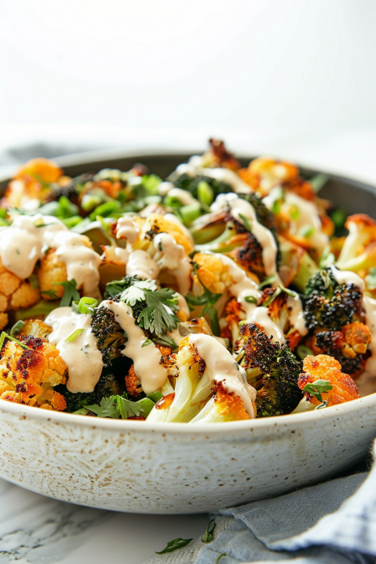 Keto Roasted Broccoli and Cauliflower Salad with Tahini Dressing_001
