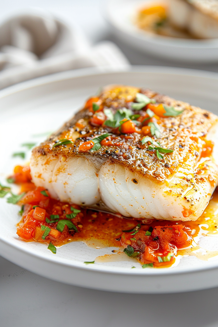 Preparing Keto Seabass with Roasted Red Pepper Sauce