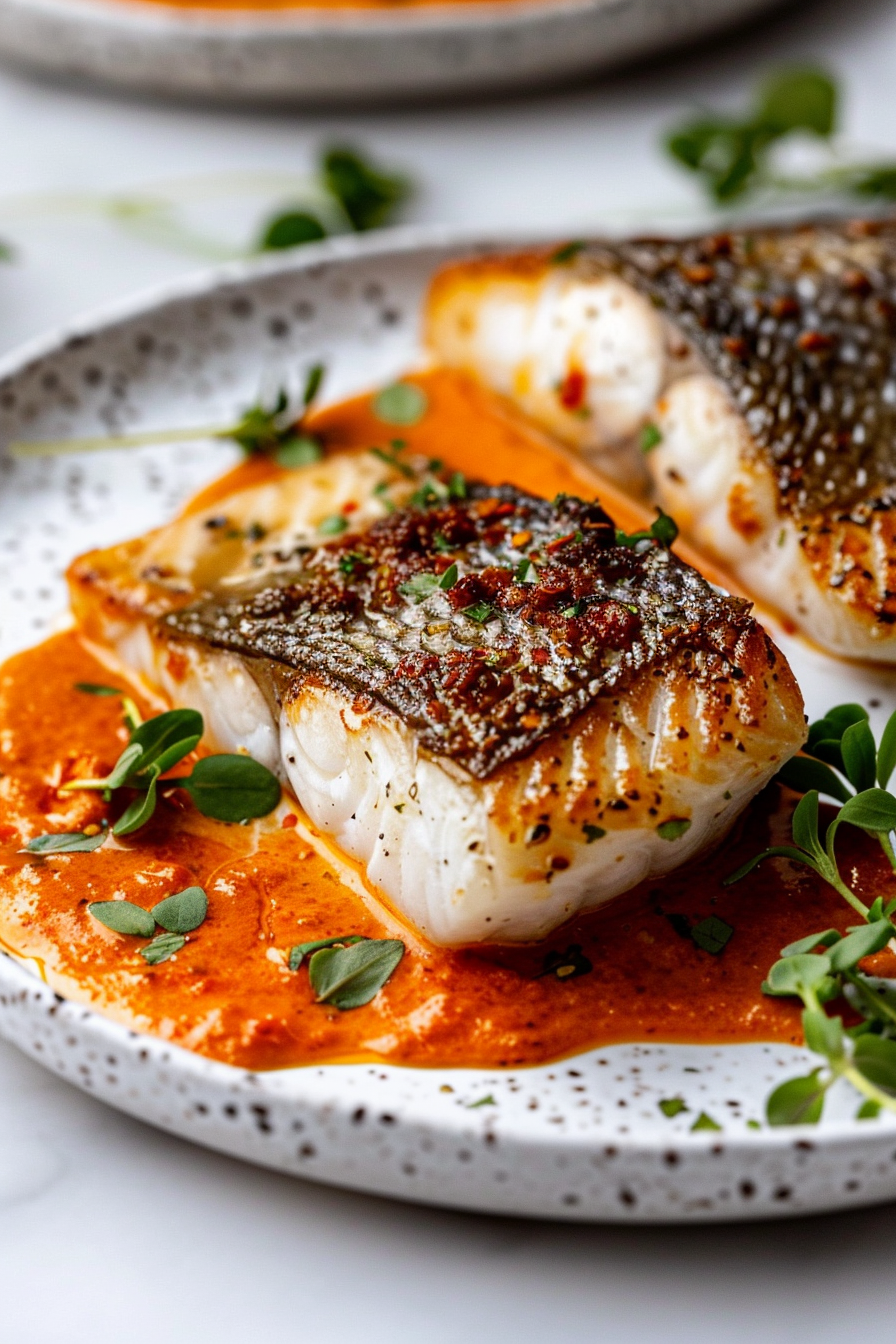 Keto Seabass with Roasted Red Pepper Sauce
