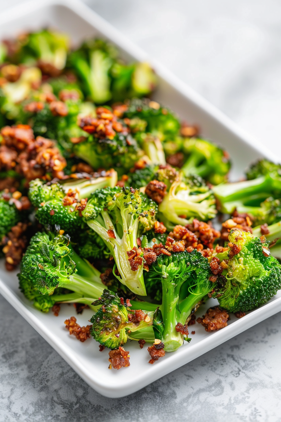 Spicy Keto Broccoli with Chorizo Crumbs Ready to Serve