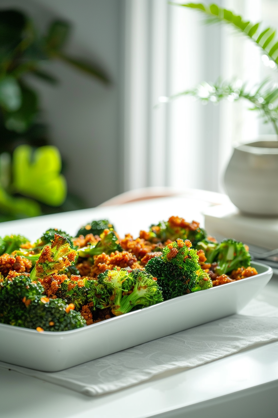 Spicy Keto Broccoli with Chorizo Crumbs