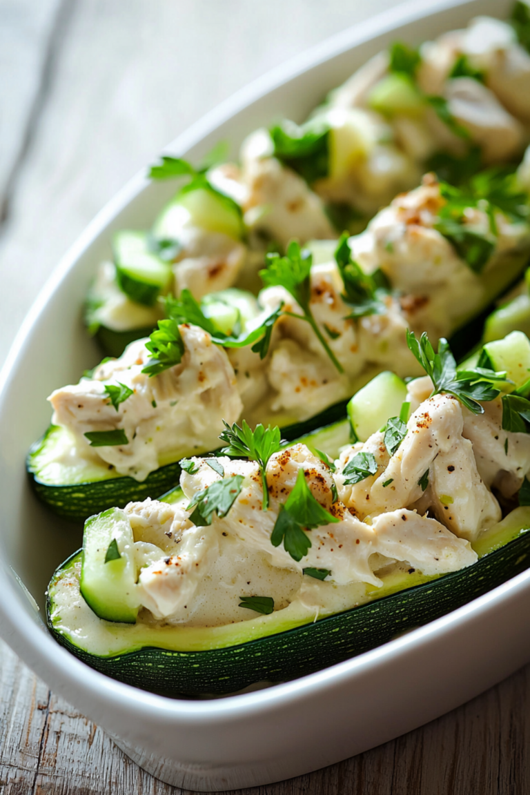 Chicken Alfredo Stuffed Zucchini Boats_001