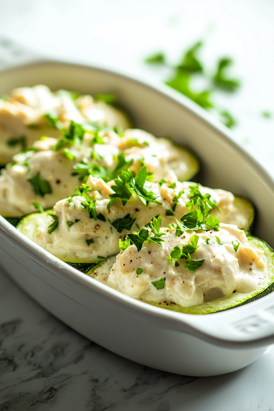 Chicken Alfredo Stuffed Zucchini Boats Preparation
