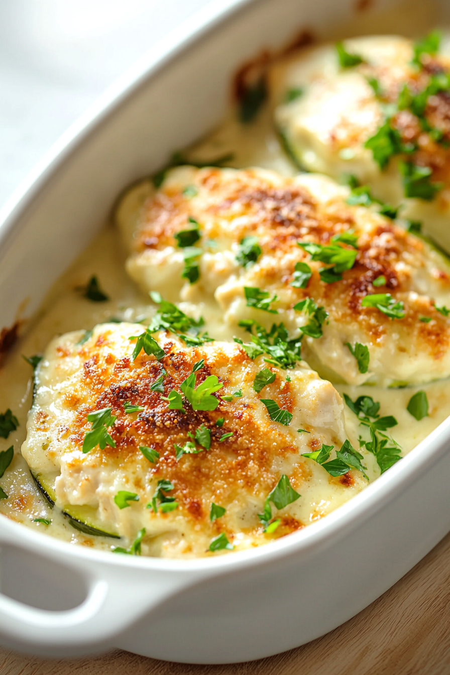 Chicken Alfredo Stuffed Zucchini Boats