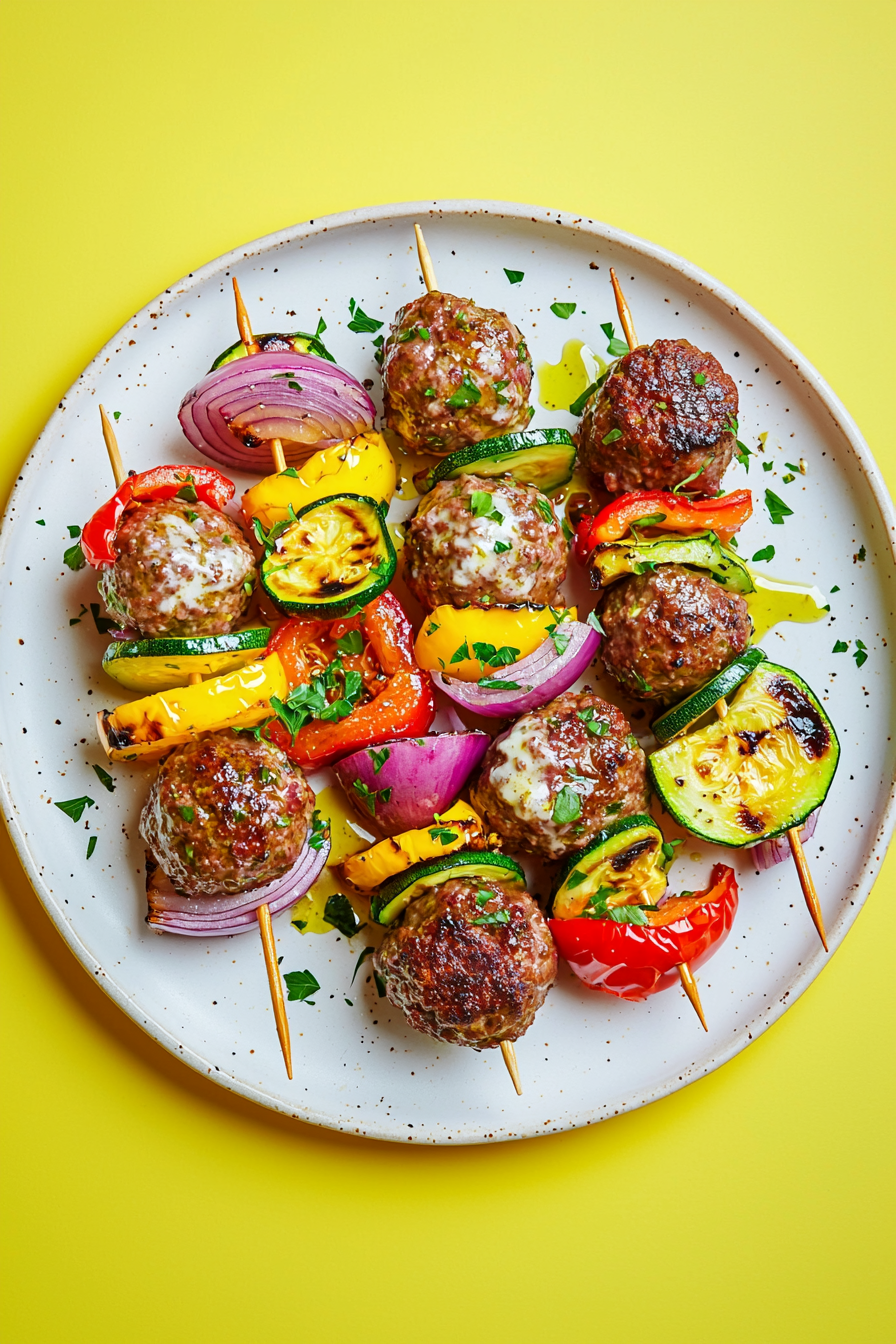 Keto Mozzarella-Stuffed Meatball Kabobs Ready to Serve