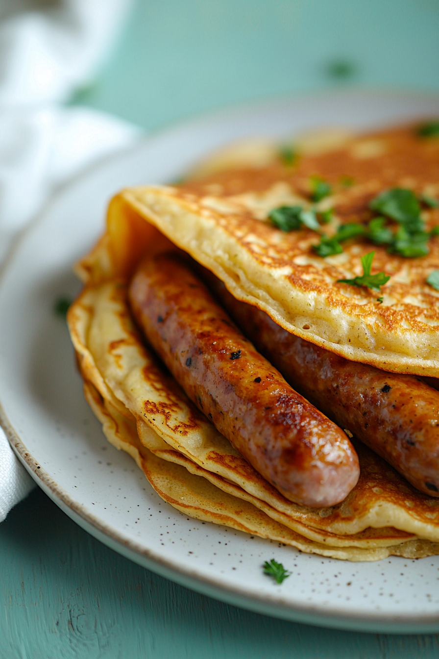 Keto Pancake-Wrapped Sausages Ready to Serve