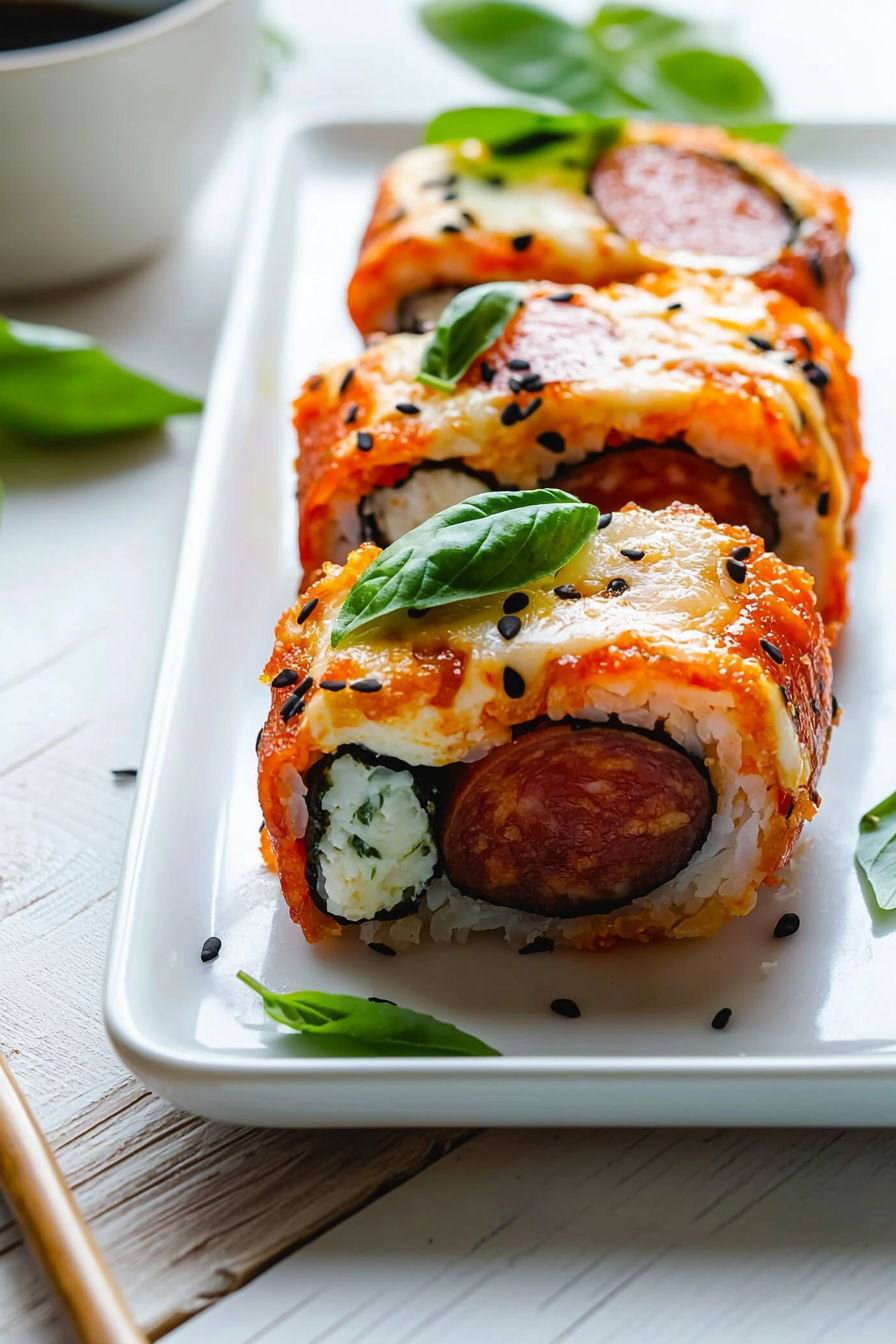 Keto Pizza Sushi Rolls Sliced