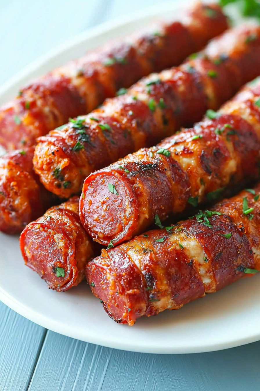 Baked Pepperoni-Wrapped Mozzarella Sticks