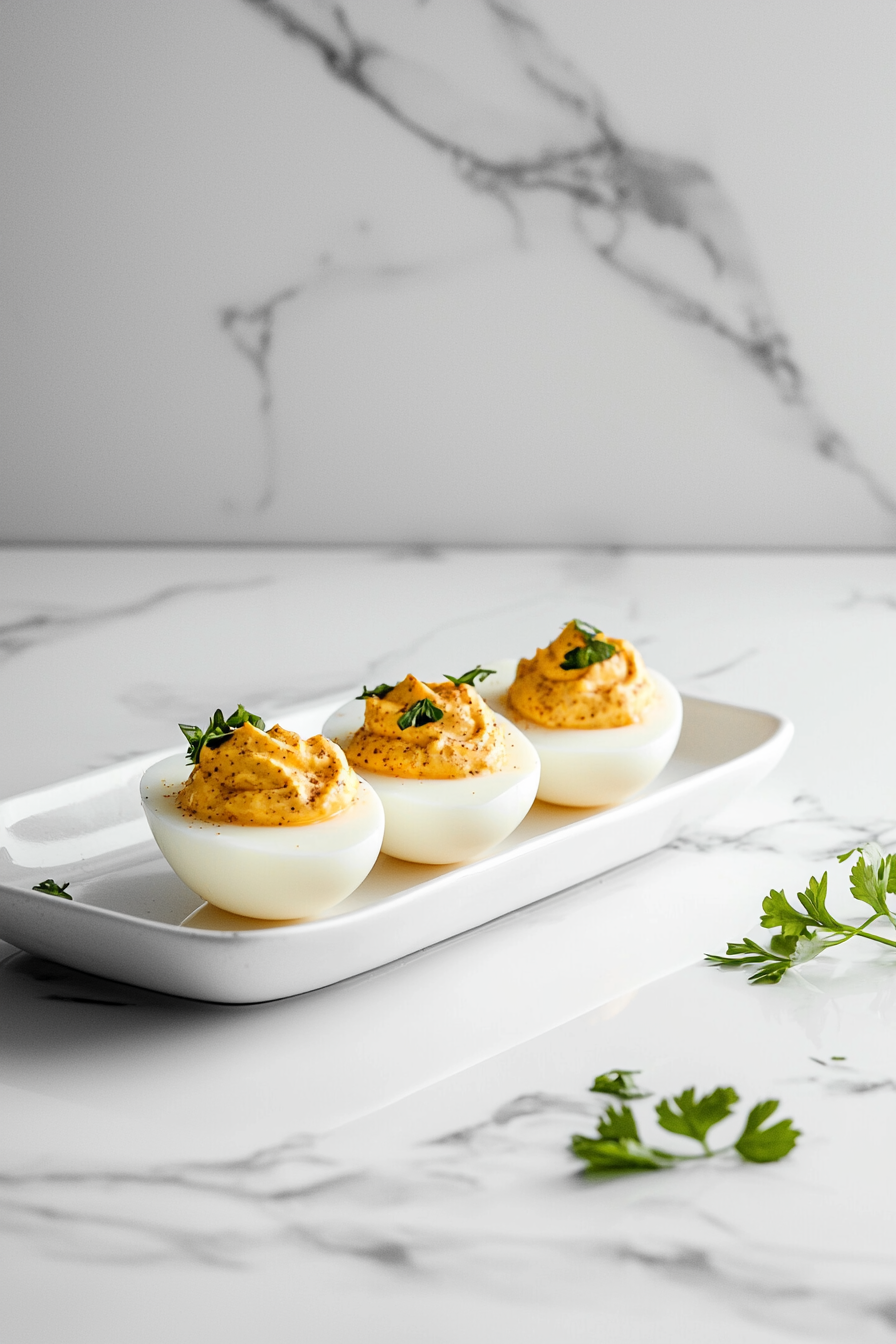Garnished Pumpkin Spice Deviled Eggs