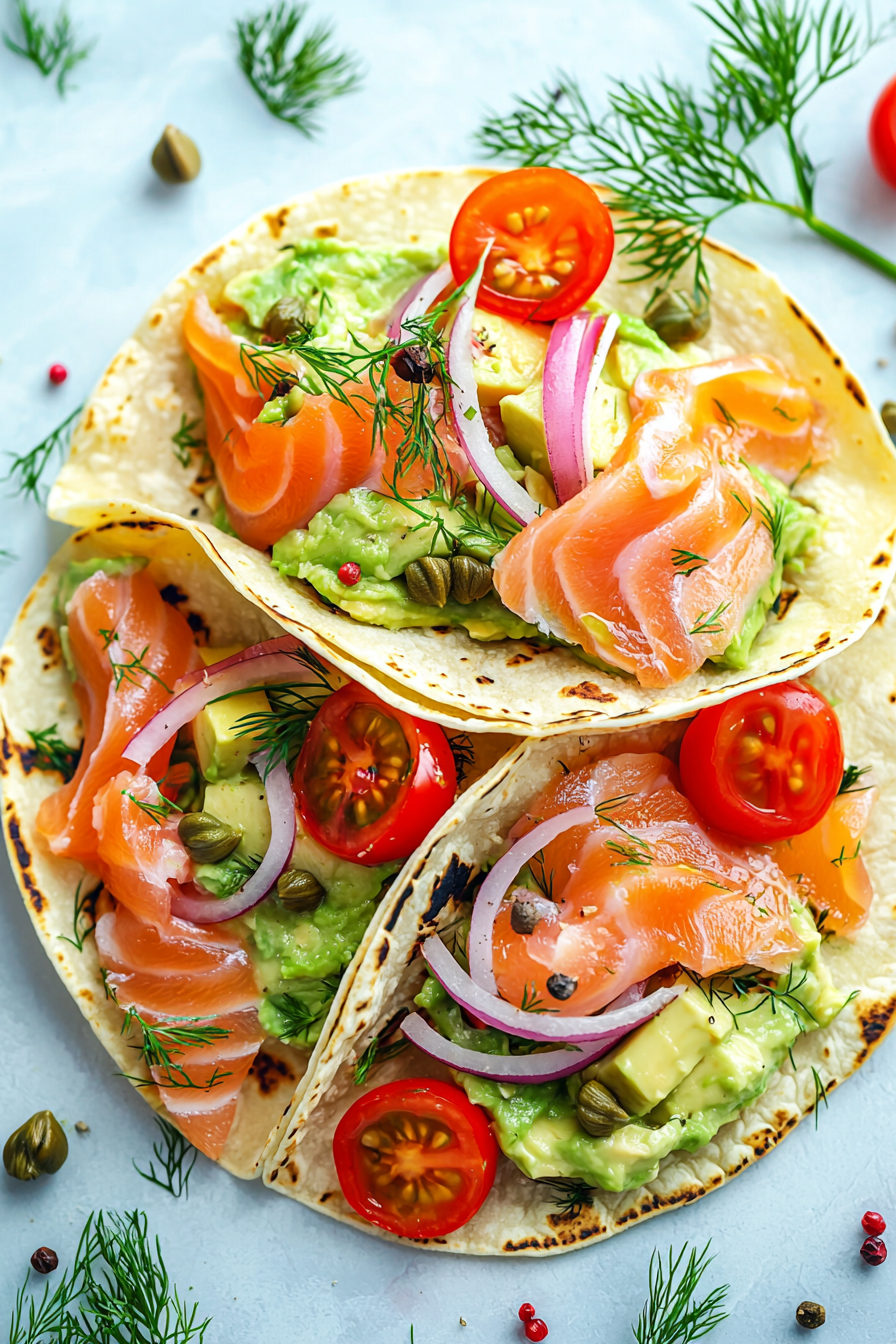 Finished Smoked Salmon and Avocado Mousse Tacos