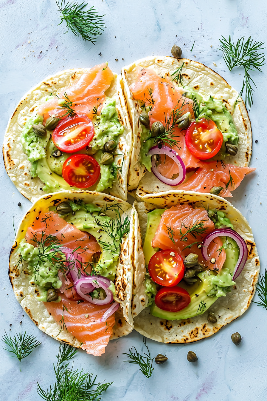 Ingredients for Smoked Salmon and Avocado Mousse Tacos