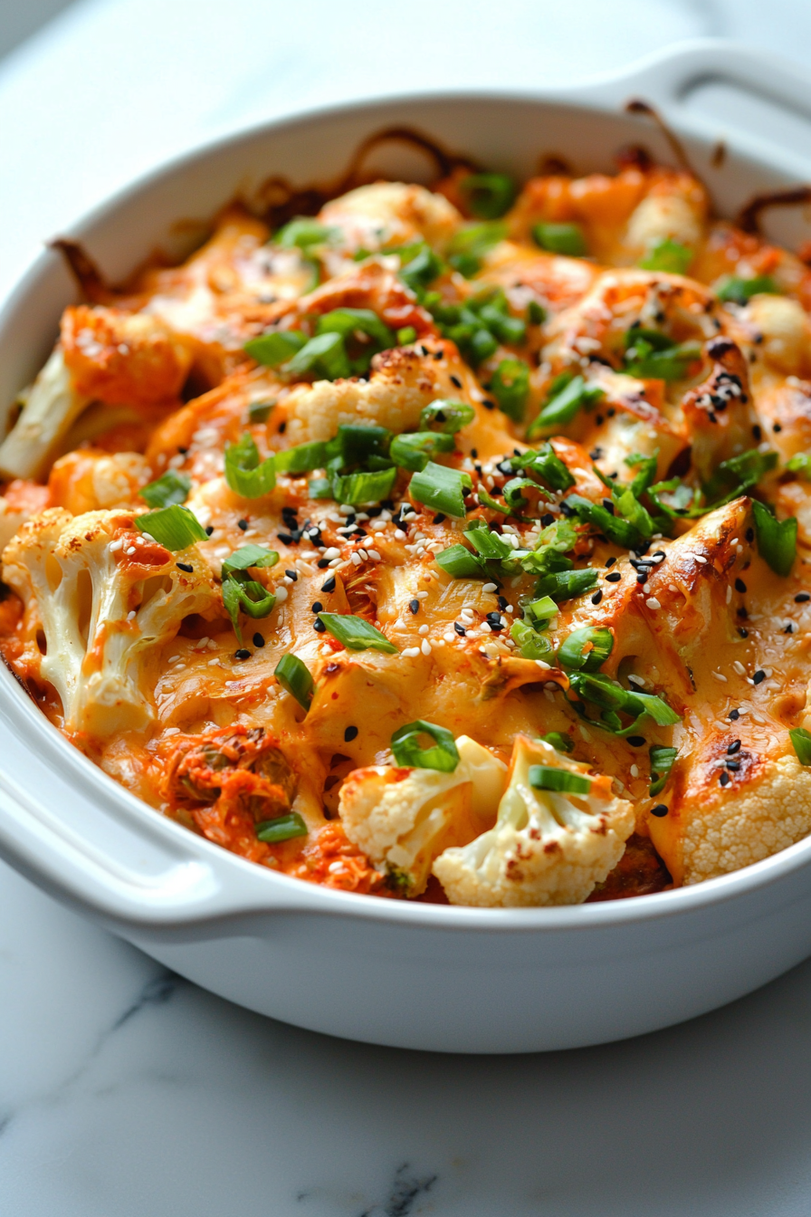 Spicy Kimchi Cauliflower Mac 'n Cheese