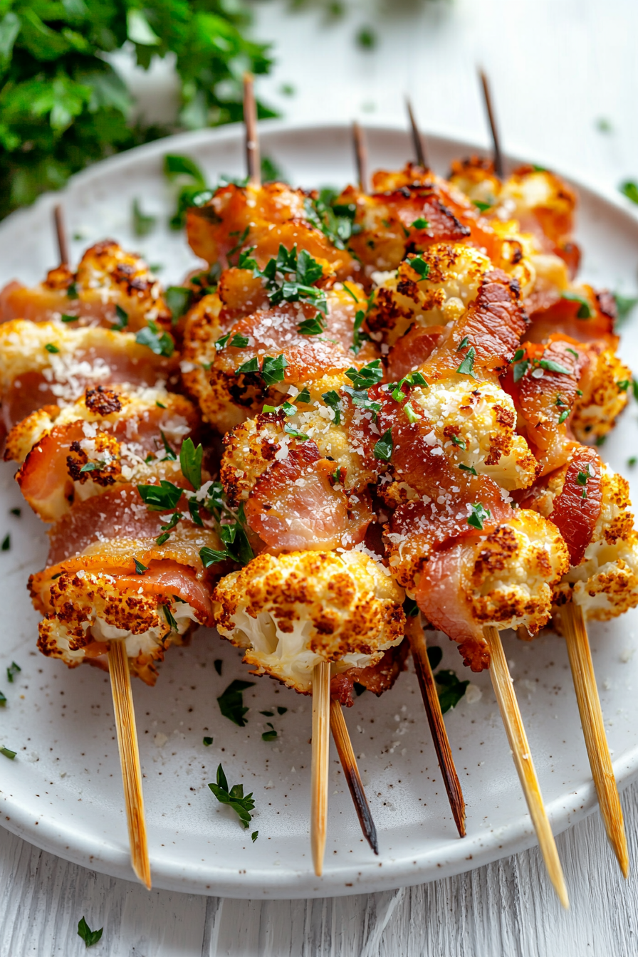Bacon-Wrapped Cauliflower Lollipops