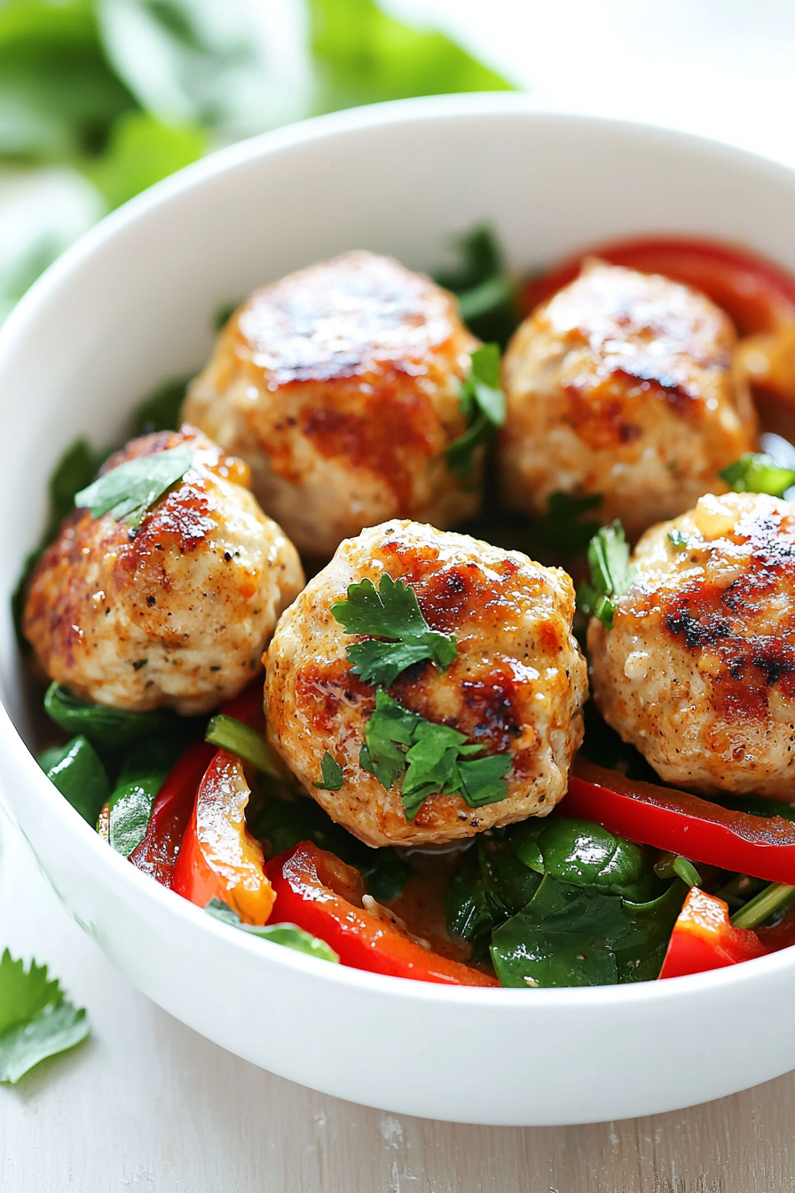 Coconut Curry Chicken Meatballs Served