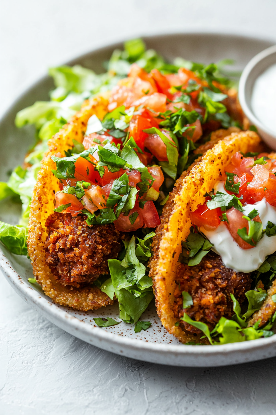 Crispy Fried Cheese Keto Tacos with Toppings
