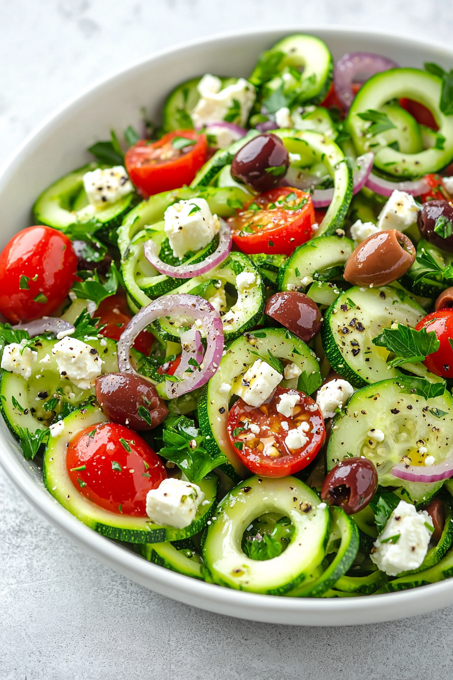 Greek Zucchini Noodle Salad Preparation