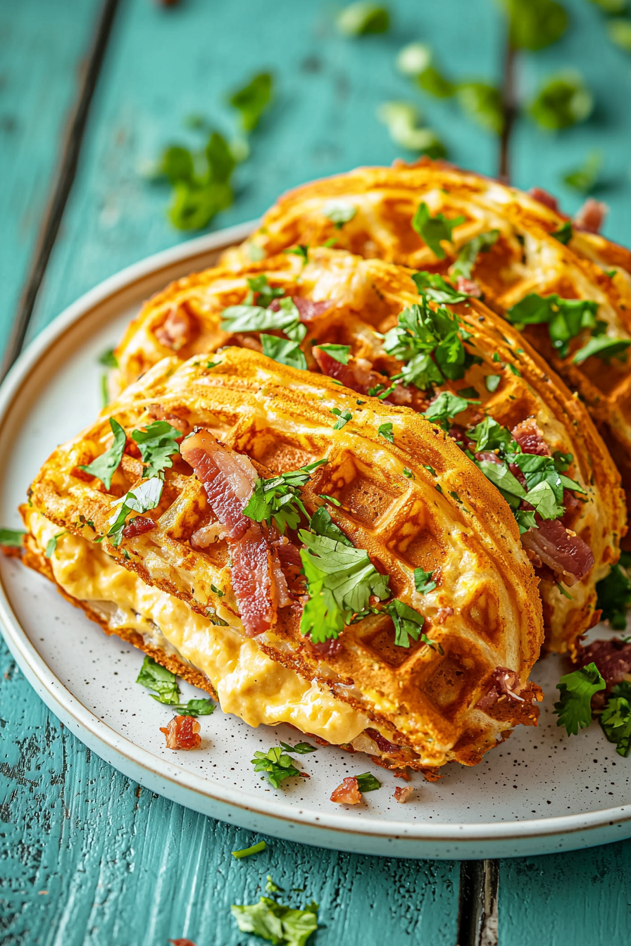 Assembling Jalapeño Cheddar Keto Waffle Sandwiches