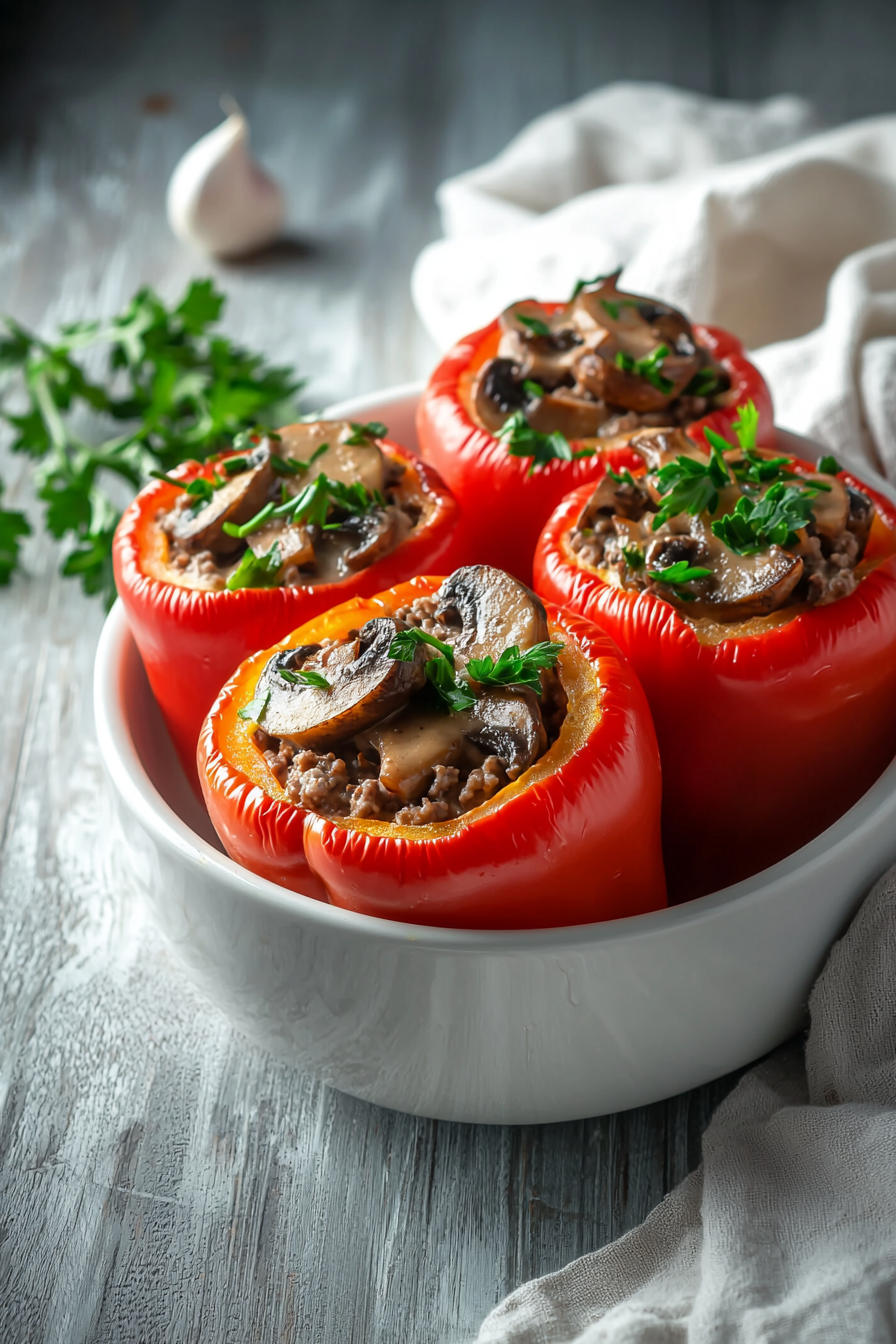 Keto Beef Stroganoff Stuffed Peppers