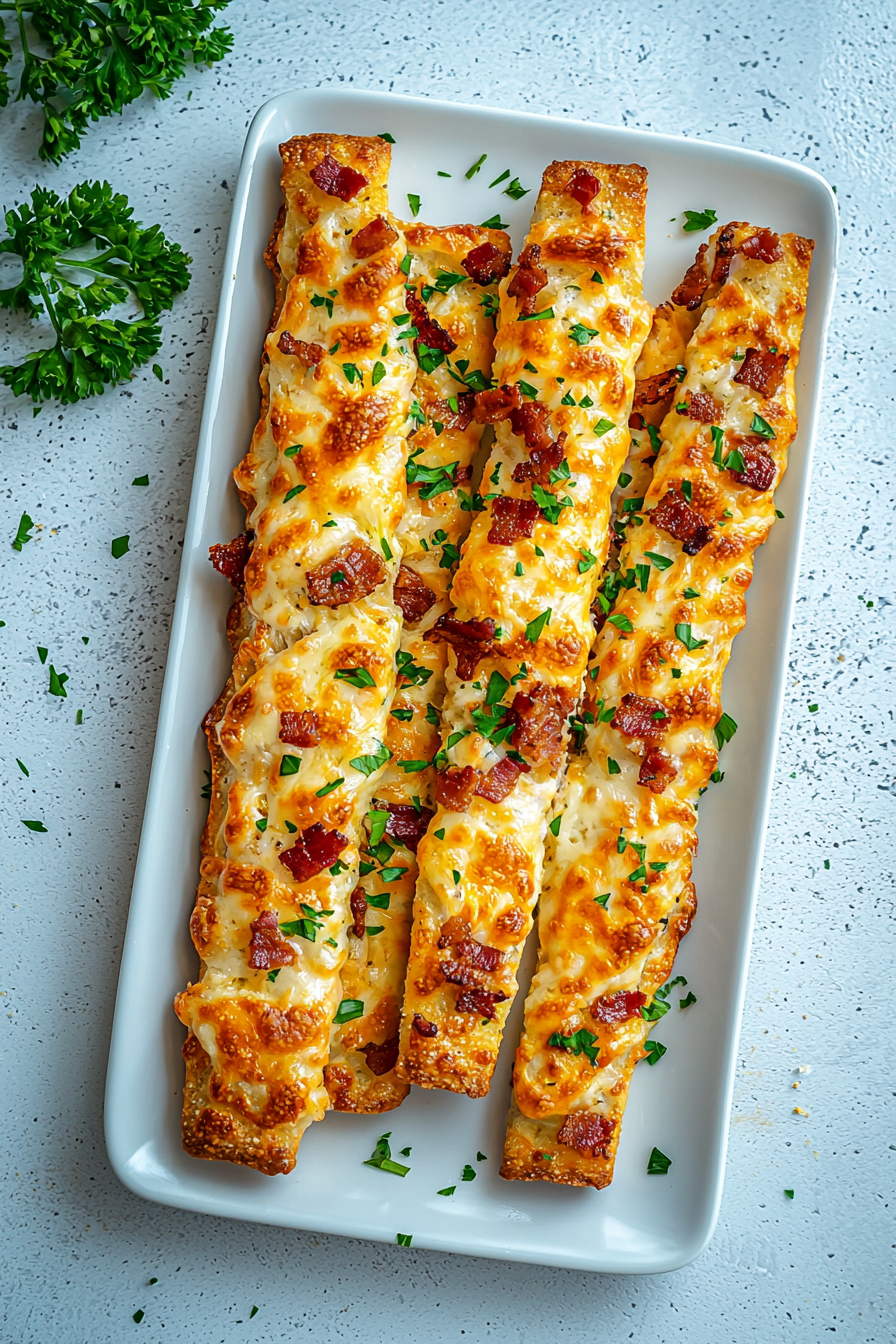 Keto Cheesy Bacon Breadsticks