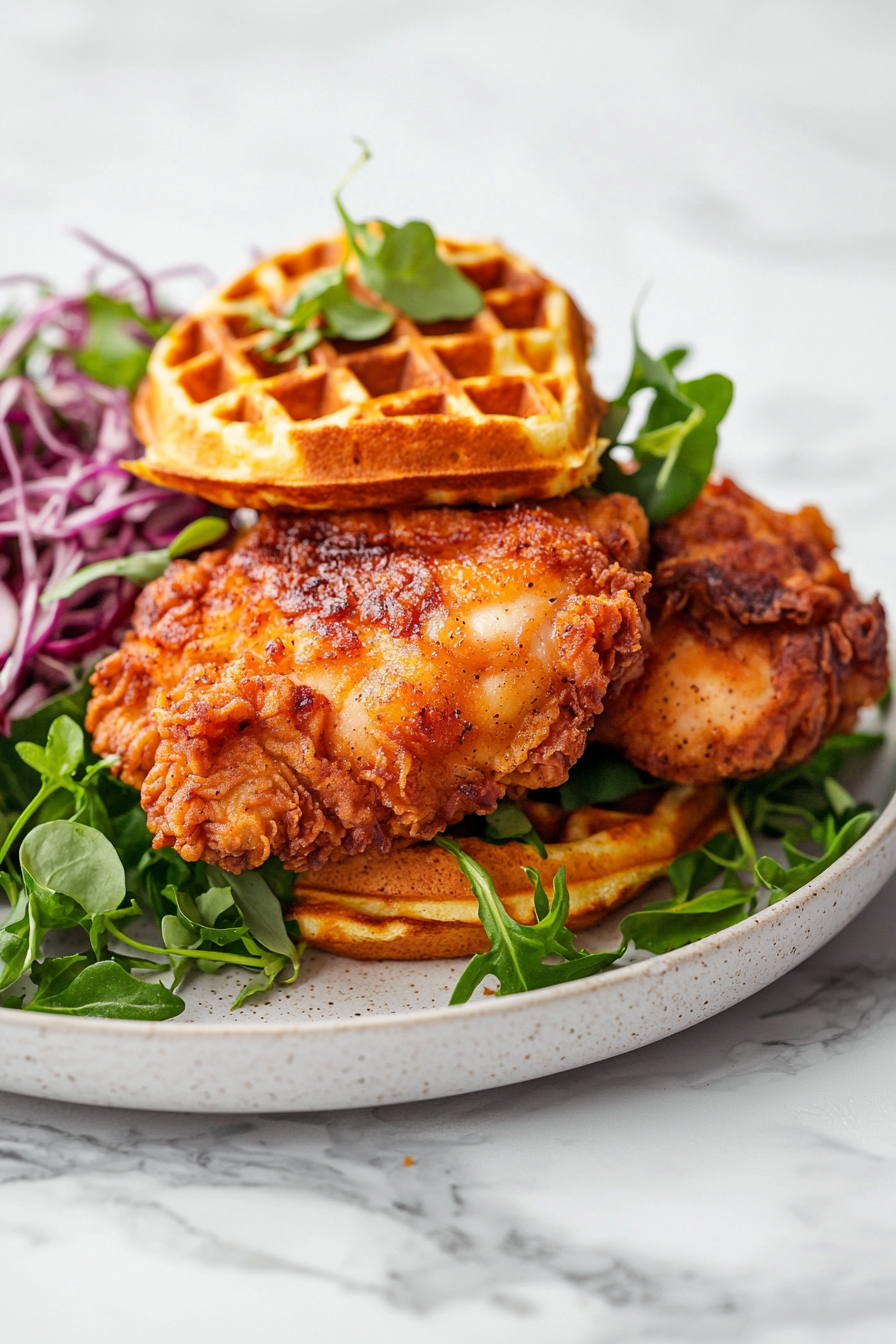 Assembling Keto Chicken and Waffle Sandwich
