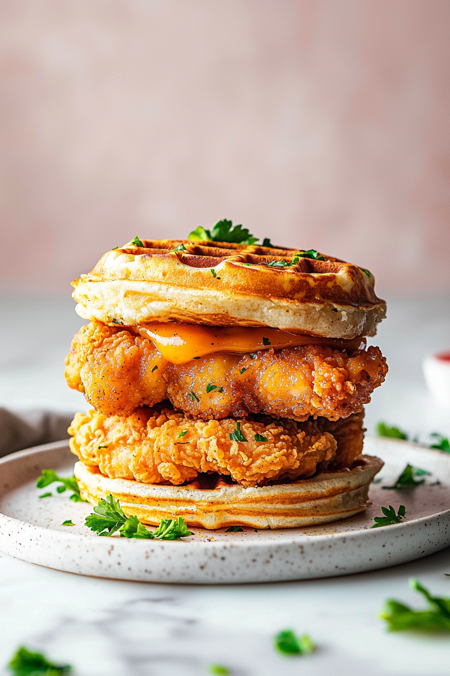 Keto Chicken and Waffle Sandwich Preparation