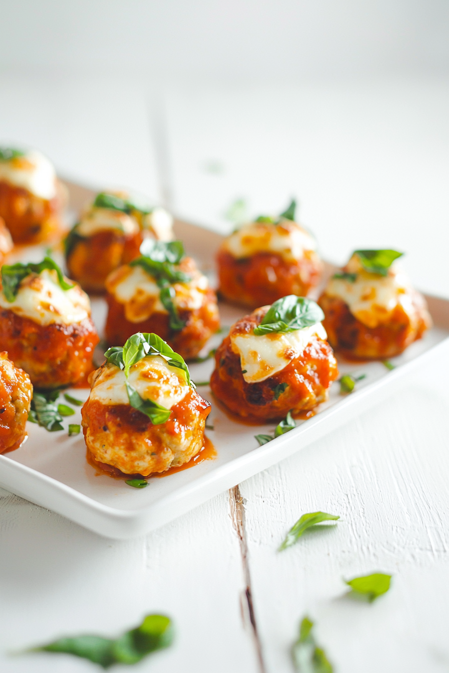 Keto Chicken Parm Meatballs Served