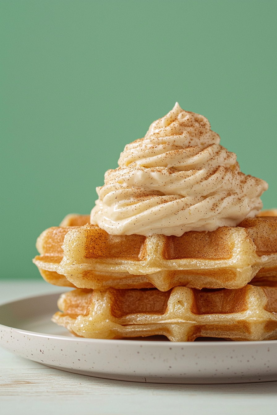 Keto Churro Waffles with Cinnamon Cream ready to serve