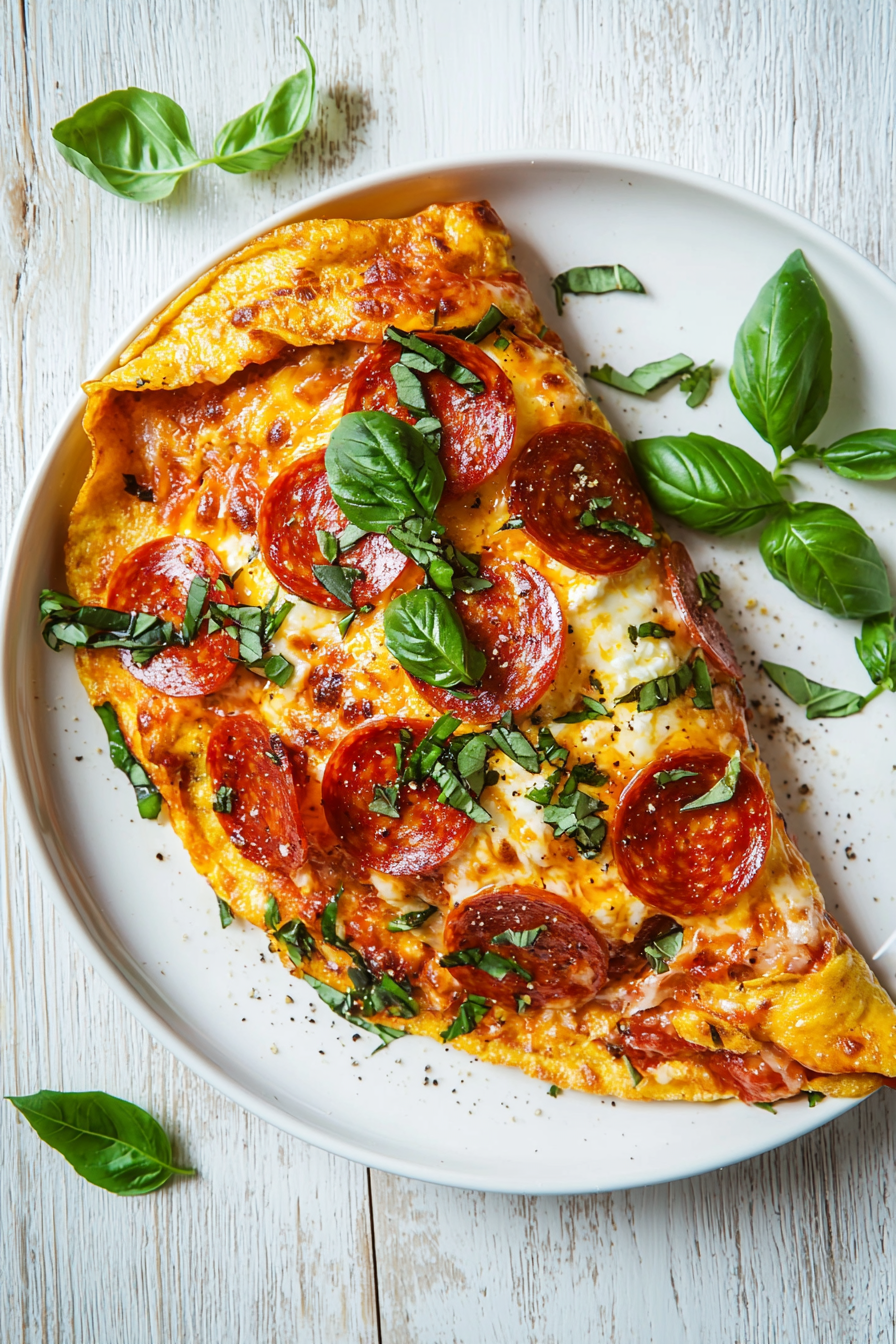 Keto Pepperoni Pizza Omelet Finished Dish