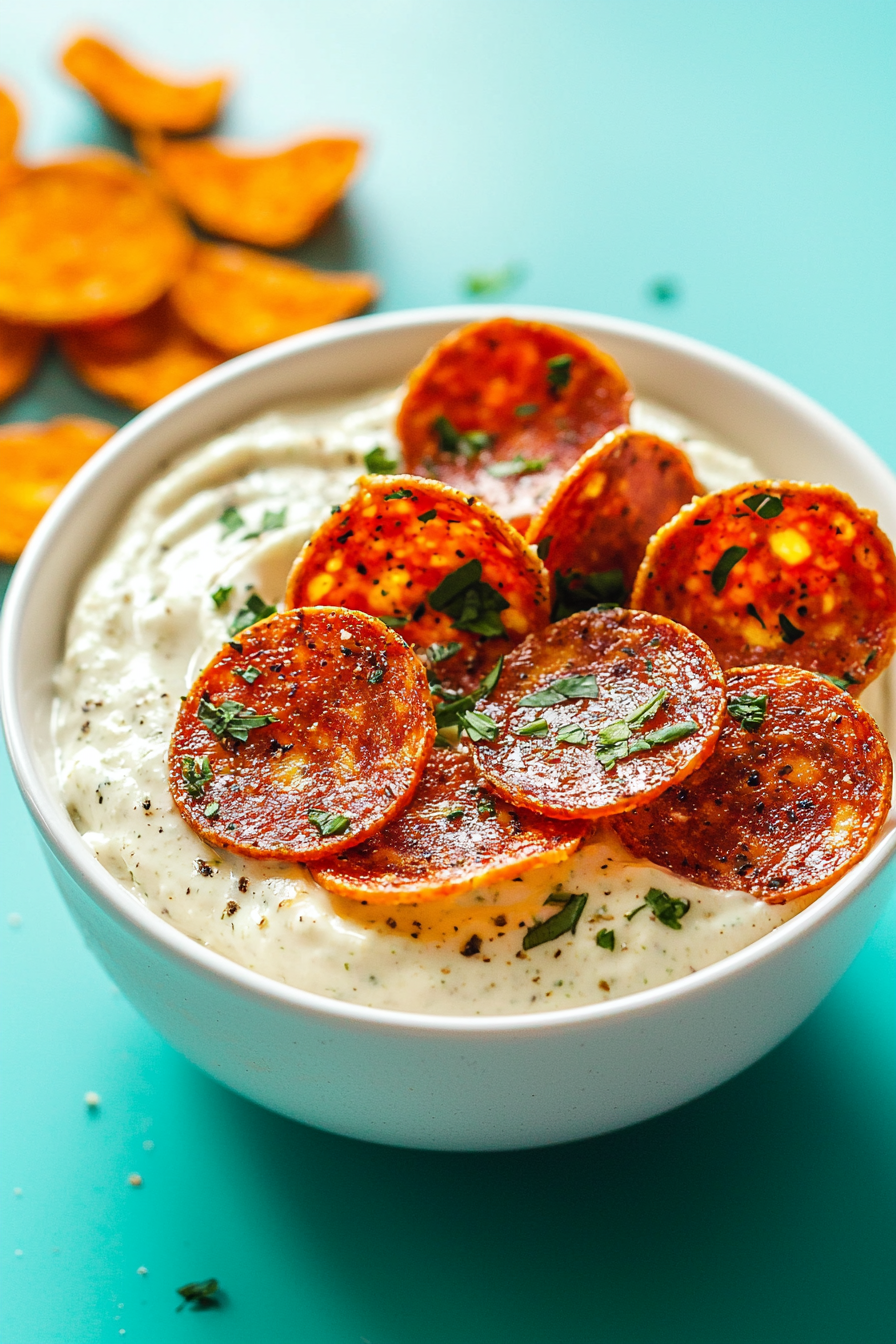 Keto Ranch Dip with Pepperoni Chips