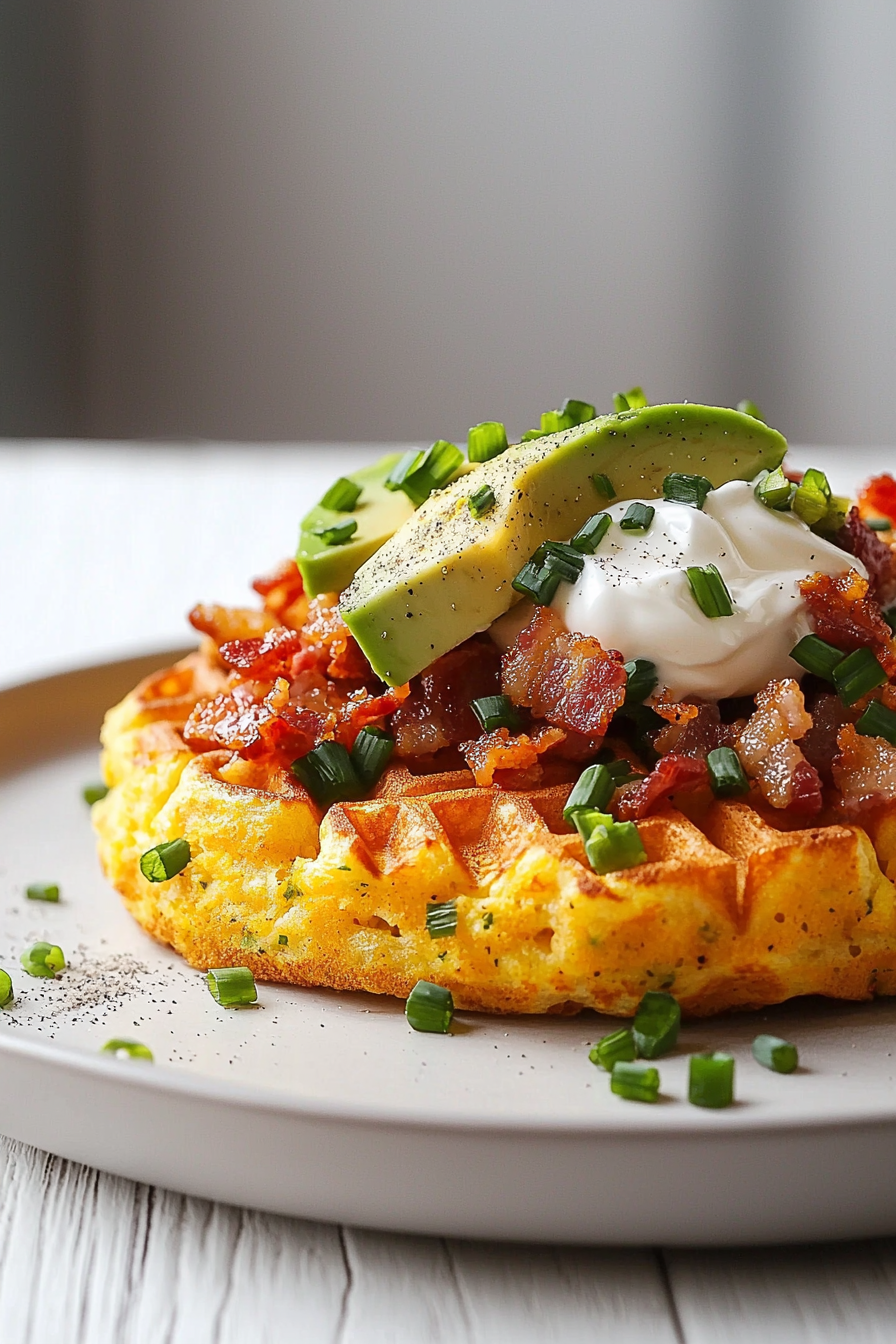 Loaded Keto Cauliflower Waffles Served