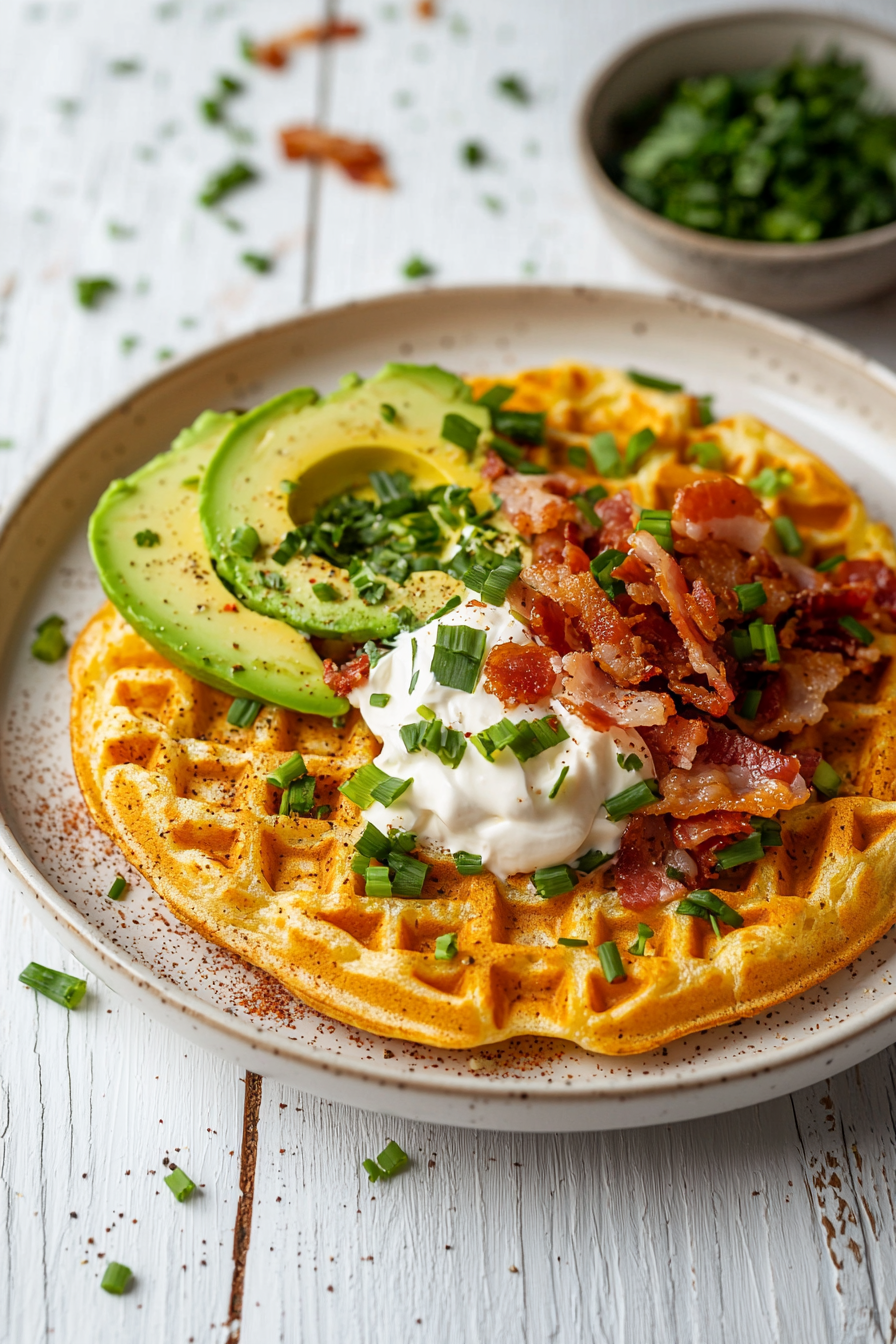 Loaded Keto Cauliflower Waffles Cooking