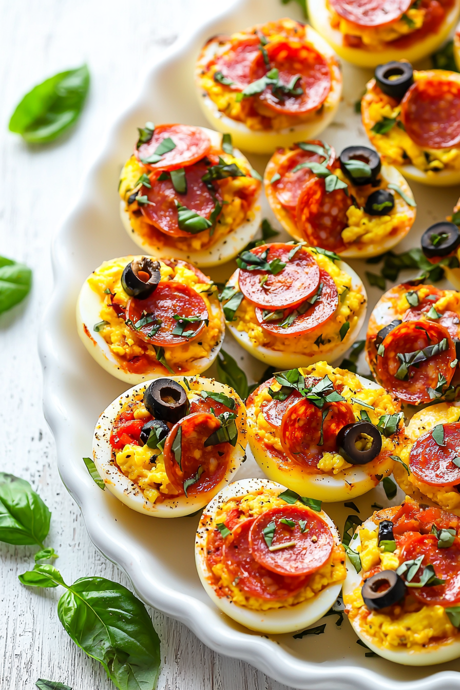 Preparing Pizza-Flavored Deviled Eggs