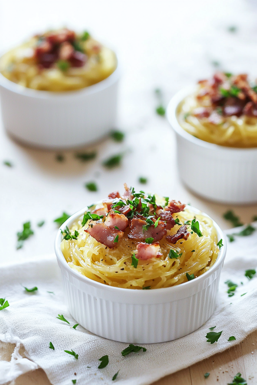 Spaghetti Squash Carbonara Cups Ready to Serve