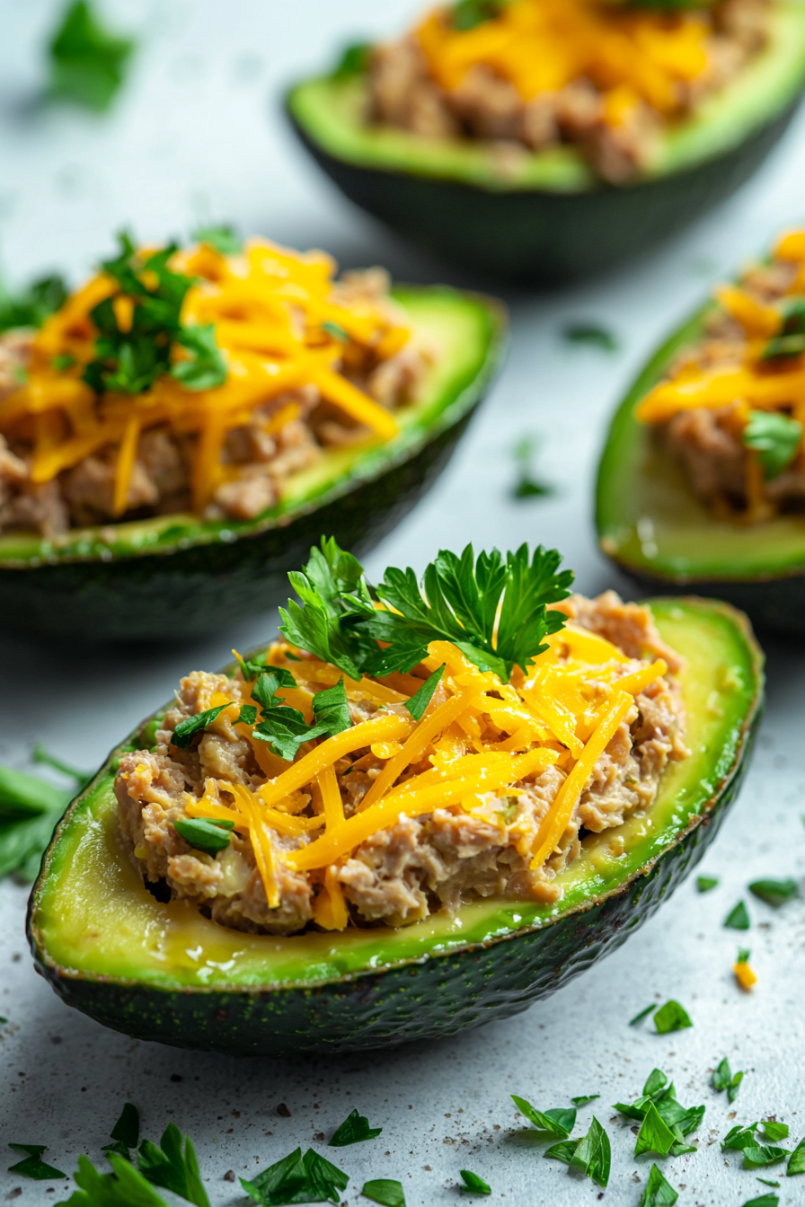 Stuffed Avocado Tuna Melt Boats