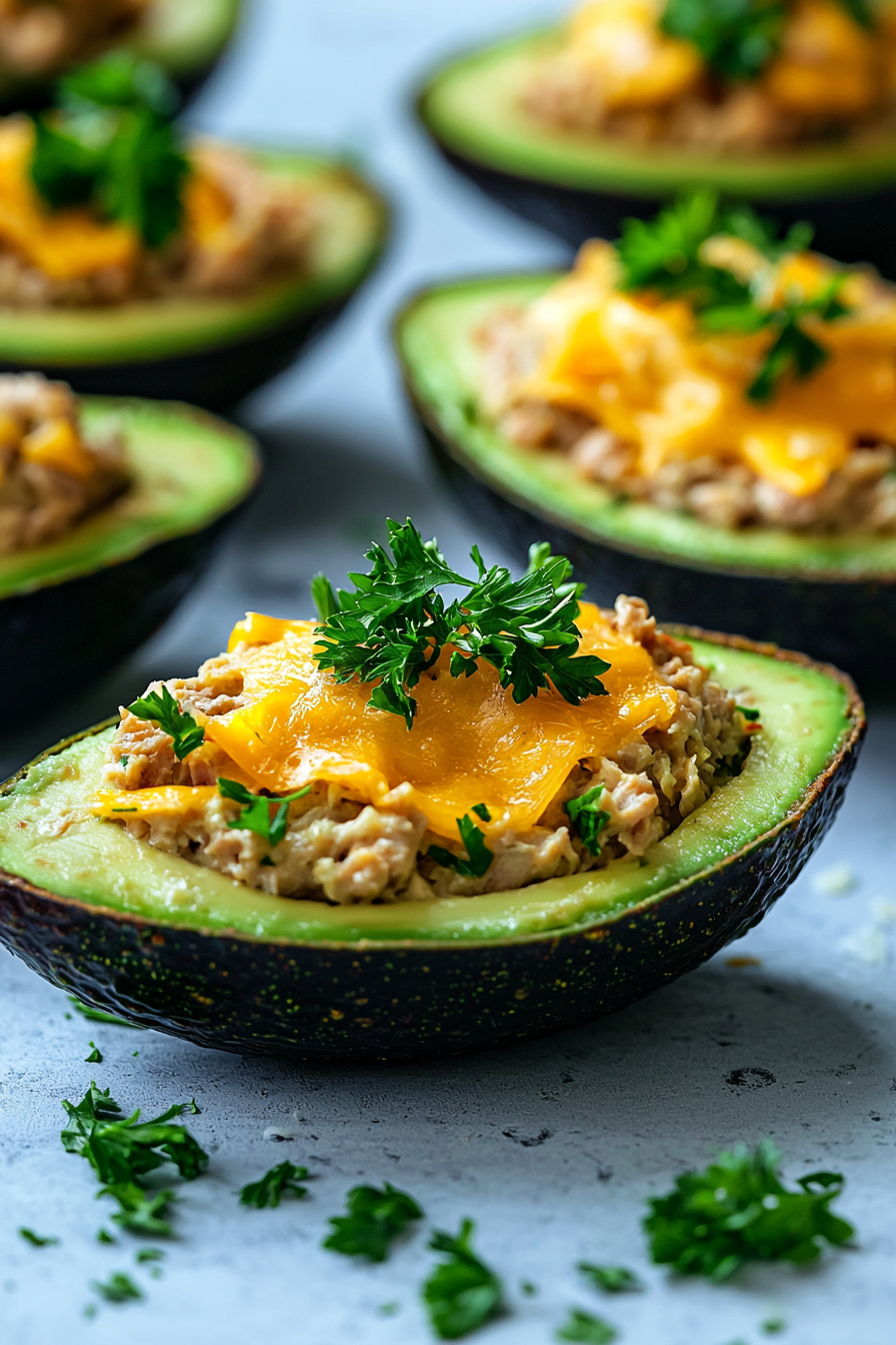 Stuffed Avocado Tuna Melt Boats