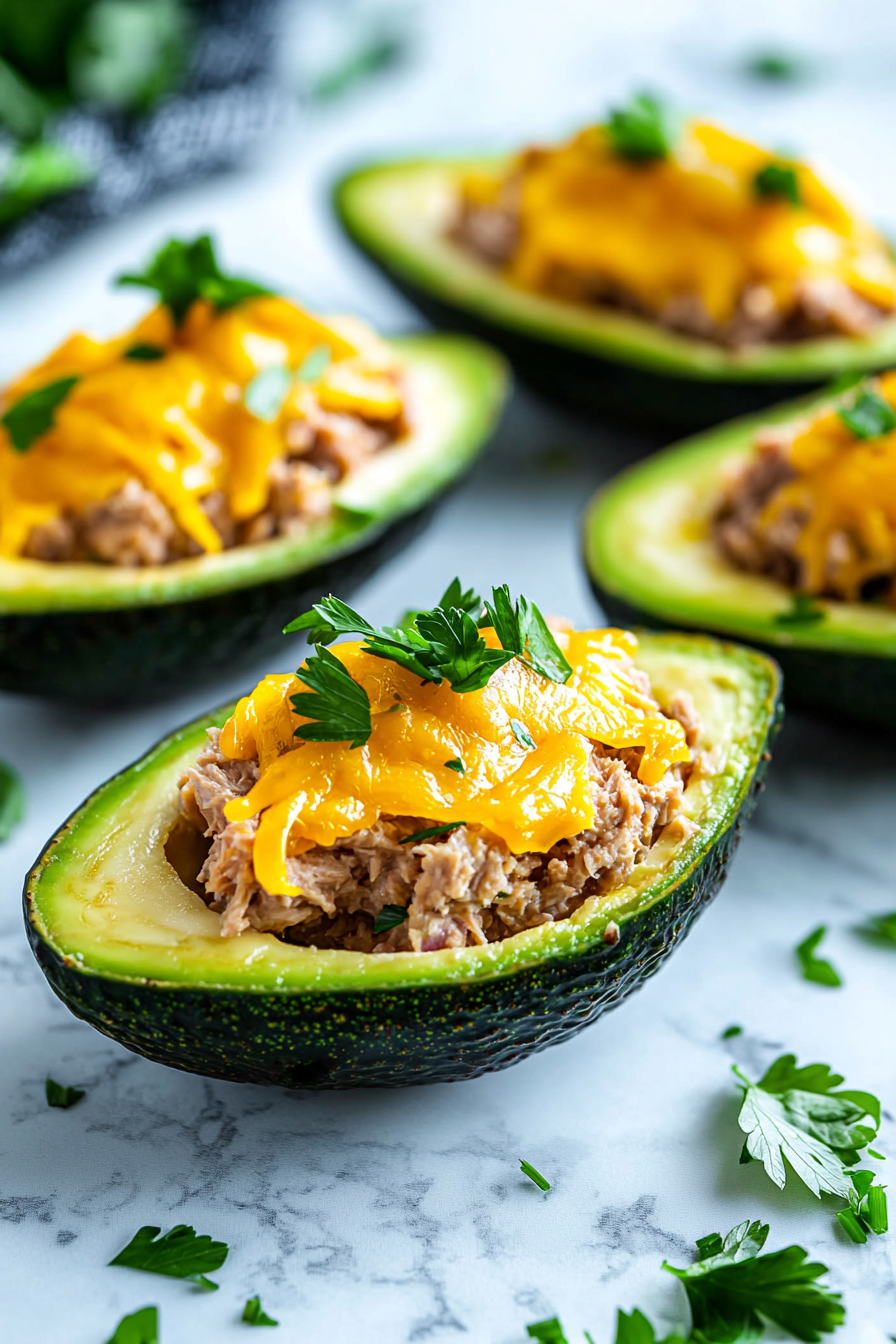 Stuffed Avocado Tuna Melt Boats